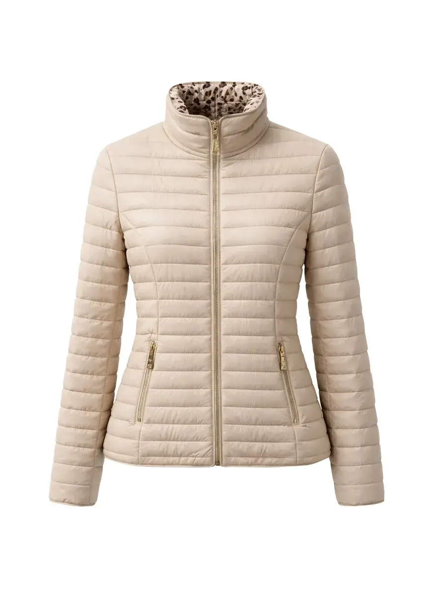 Miniatura: Giacca tipo piumino reversibile beige e fantasia leopardata Lizalù