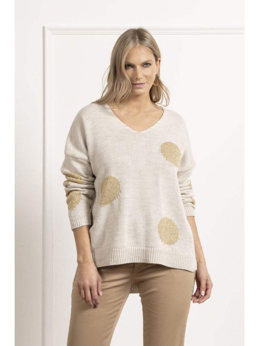Thumbnail: Maglione scollo a V a pois giganti in lurex