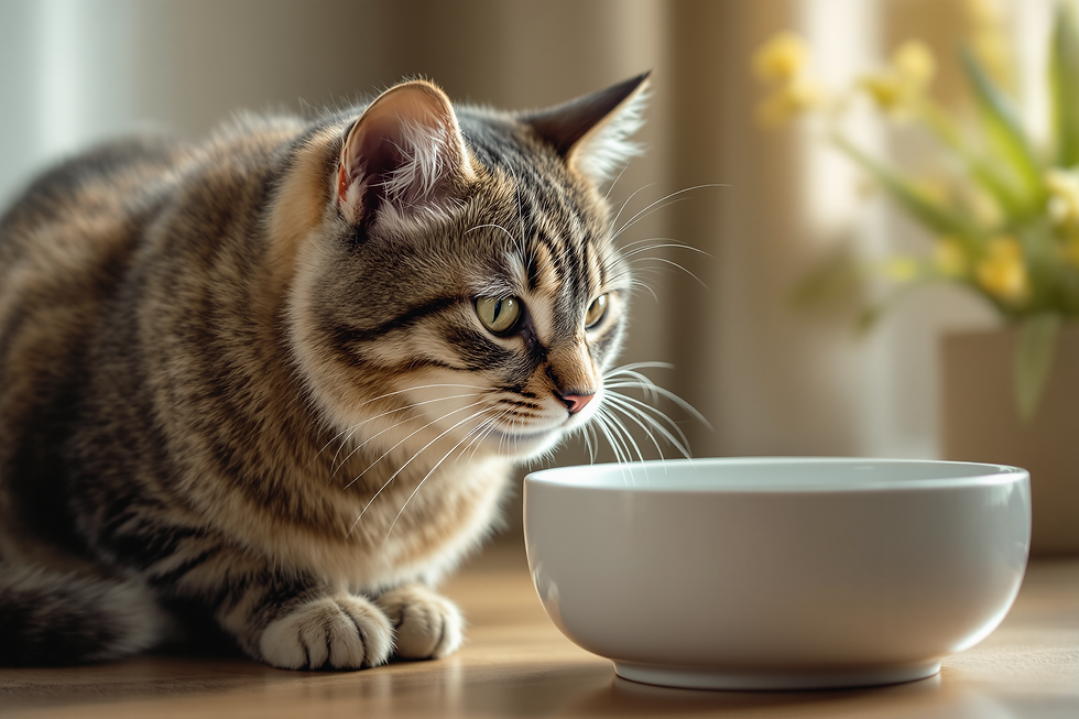 Cat drinking fresh water from a bowl