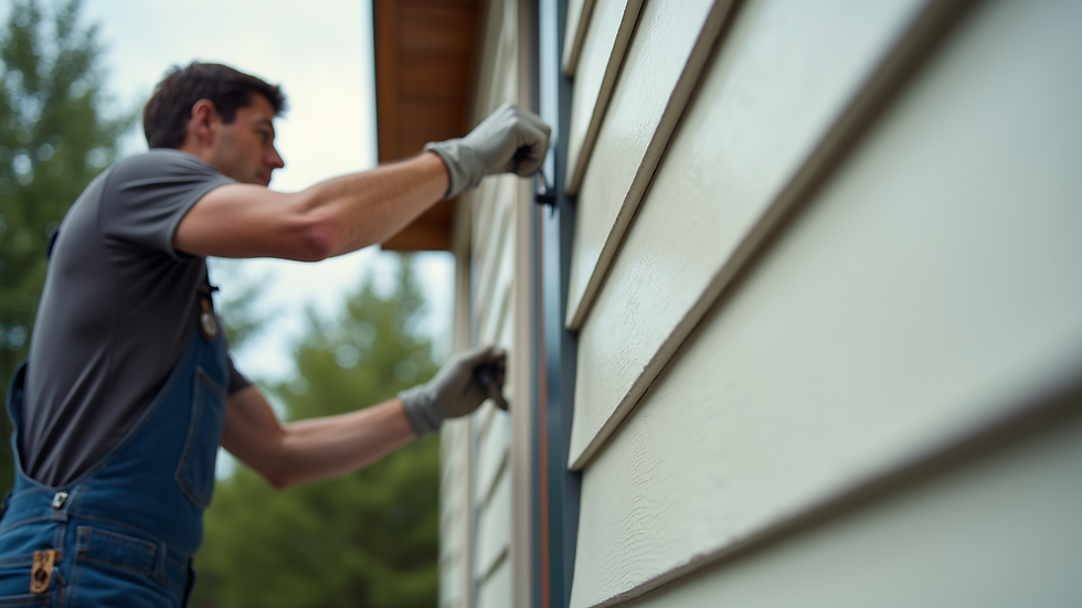Close-up view of a professional installing vinyl siding