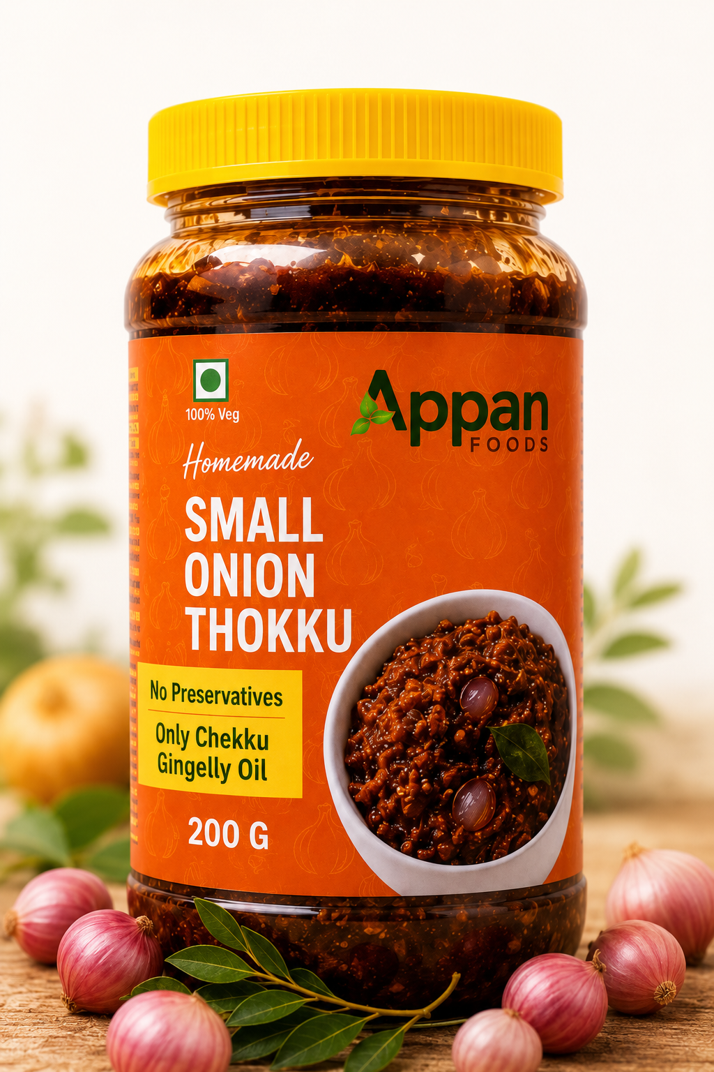 Homemade Small Onion Thokku 200g by Appan Foods made with fresh shallots and 100% Chekku Gingelly Oil