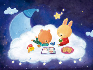 Bear Rabbit Santa Christmas Read Cloud Moon