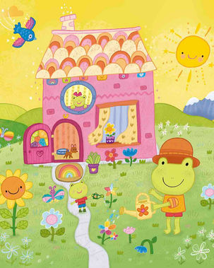 Frog, boardbook, picturebook, garden, joy, sun, flowers, dad, son, daughter, home,