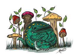 Mini Dragon in a Mushroom Forest