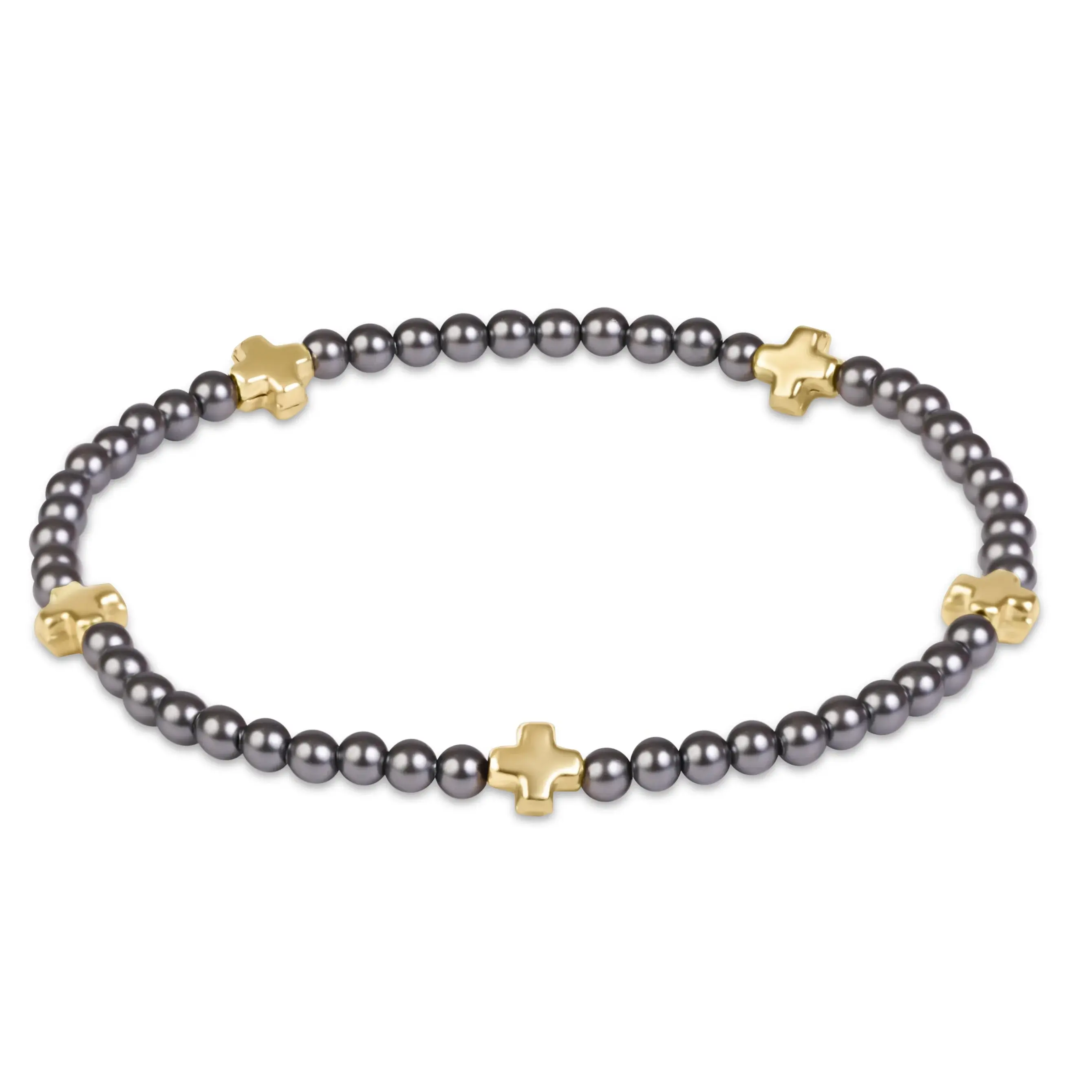 enewton - signature cross small 3mm pearl dark grey bracelet - gold