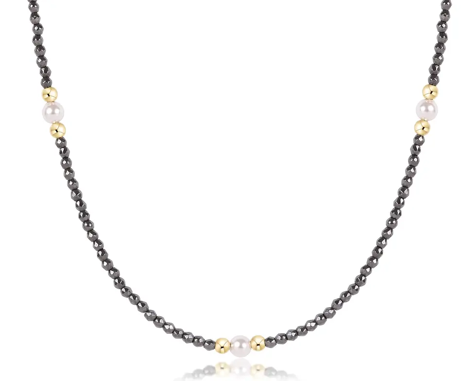 enewton - 17" choker beaded - purpose pearl 4mm faceted hematite
