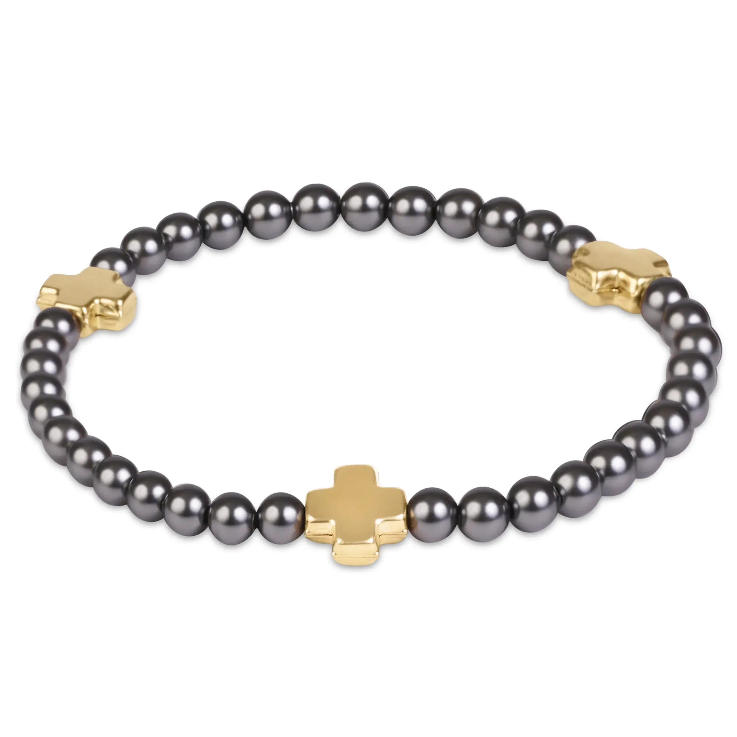enewton - signature cross 4mm pearl dark grey bracelet - gold