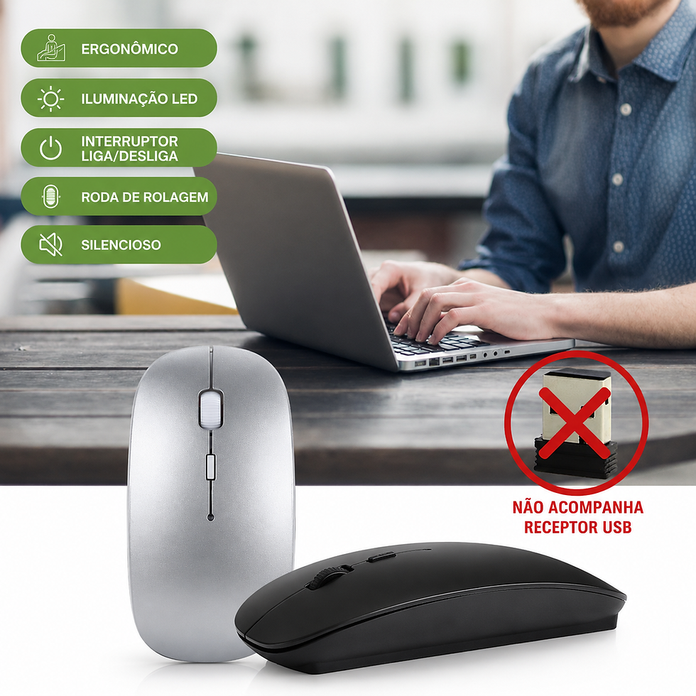Miniatura: Mouse Bluetooth Slim Silencioso Ergonômico para Notebook, Tablet e PC