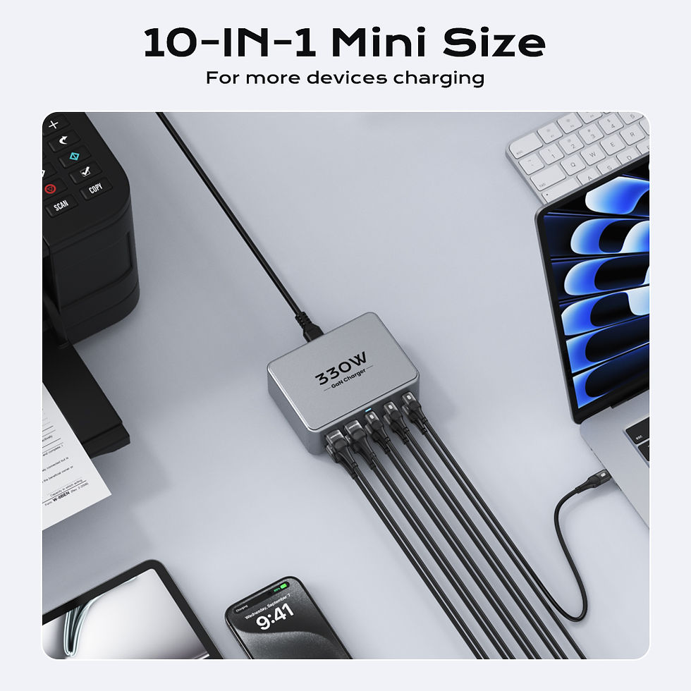Miniatura: TOPZERO Estação de Carregamento GaN 330W com 10 Portas USB-C e USB-A PD 100W