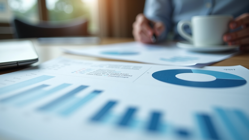Eye-level view of a financial report with graphs and charts
