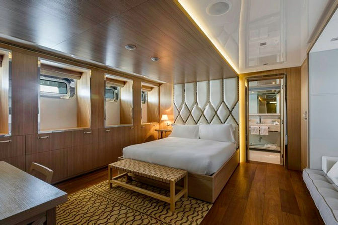 Elegant double cabin with soft lighting on VICKY superyacht