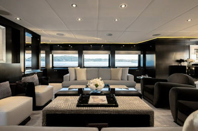 Main salon with plush seating on Carpe Diem superyacht charter