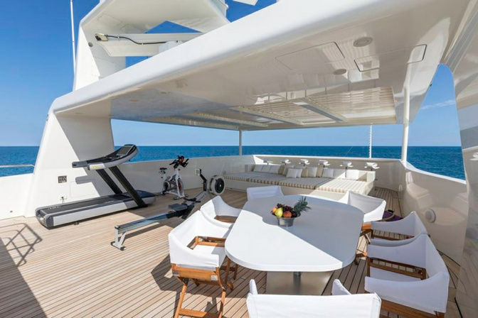 Relaxation area with shaded seating on VICKY superyacht
