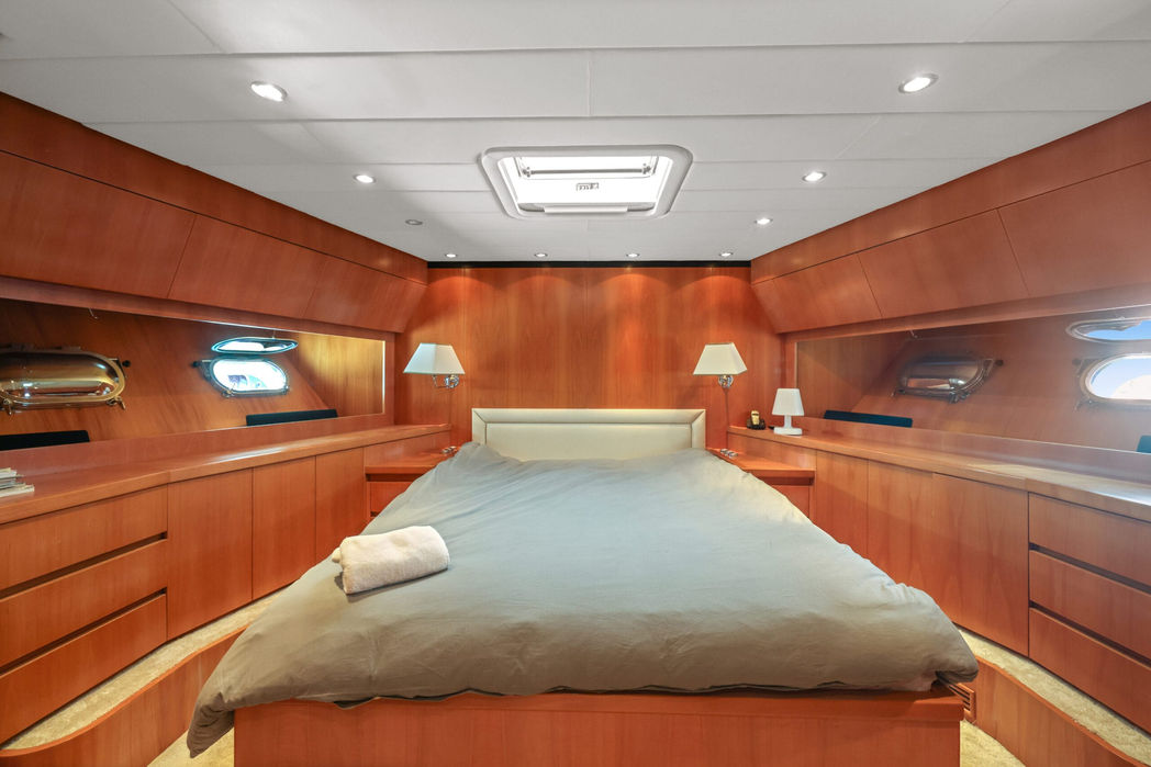 Master cabin with double bed and overhead hatch