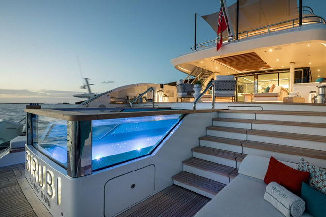 Swim platform and boarding steps on Birubi luxury yacht