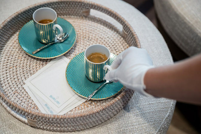 Morning coffee service on the deck of Birubi luxury yacht