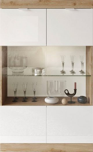 Miniaturbild: Vitrine Breite 91 cm, Fronten Hochglanz Lack  Eiche Cadiz NB