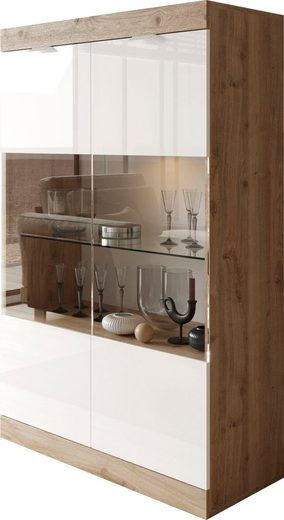 Miniaturbild: Vitrine Breite 91 cm, Fronten Hochglanz Lack  Eiche Cadiz NB