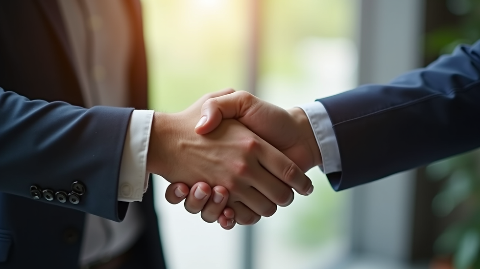 Close-up view of a handshake symbolizing partnership agreement