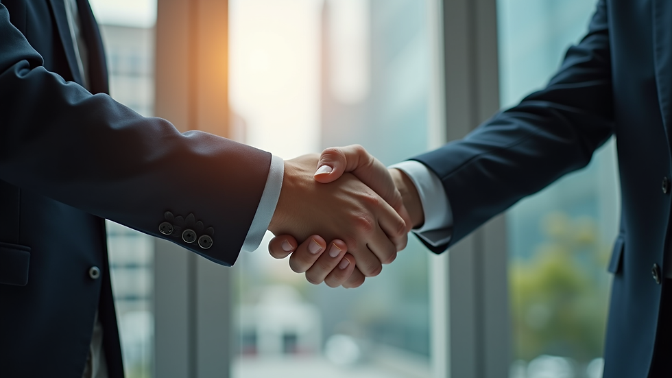 Close-up view of handshake between two business partners sealing a strategic agreement