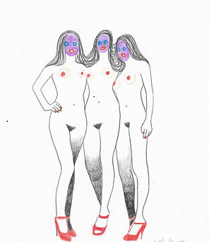 Carte postale d’Alice Sfintesco présentant une figure féminine stylisée aux couleurs vives, dans un style artistique contempo