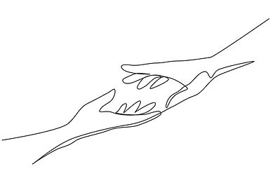 Continuous line drawing of two hands extended out toward each other representing outreach for support when in crisis.