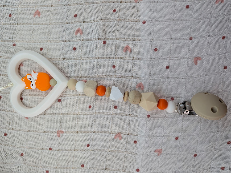 Miniature : Attache-tétine avec anneau de dentition cœur – Renard