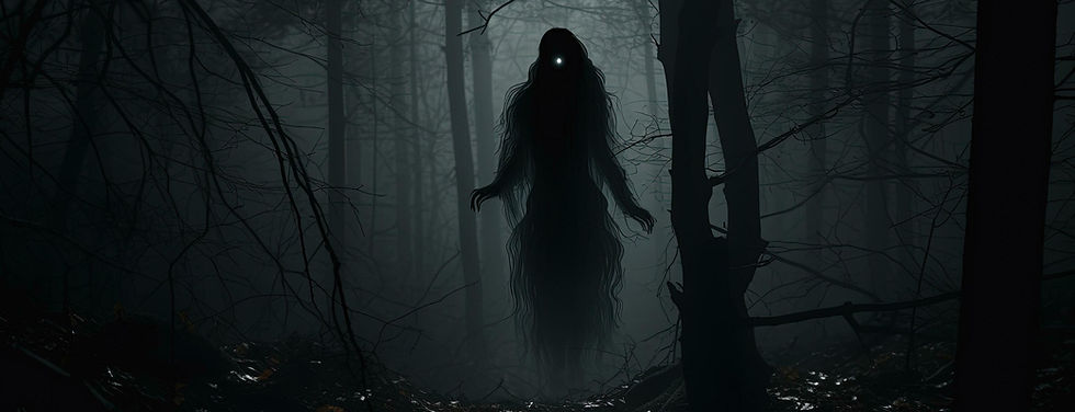 27446730-terrifiant-femelle-fantome-avec-noir-cheveux-dans-une-fonce-foret-silhouette-conc