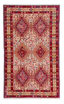 Alfombra Tapete Sumak artesanal de lana hecho a mano con diseño geométrico tradicional turco persa étnico.