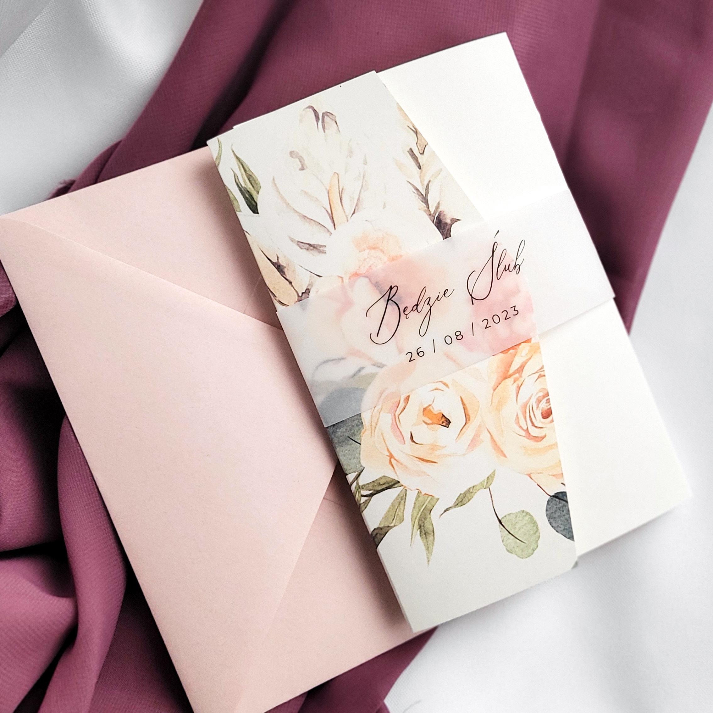 Zaproszenie Ślubne Flower Folder Ecru
