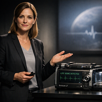 A female inventor presenting a breakthrough in lif.png