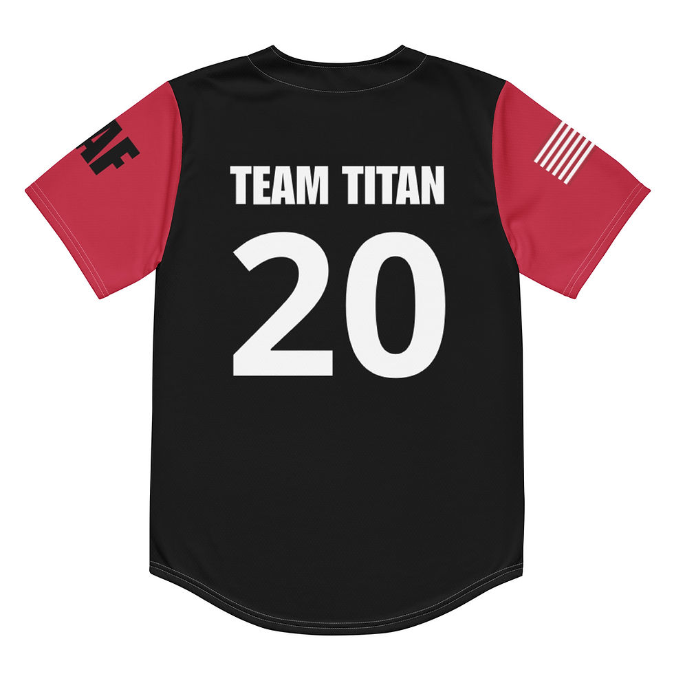 Thumbnail: Titan Aesthetics Fitness Recycled Baseball Jersey: Black & Cardinal Red