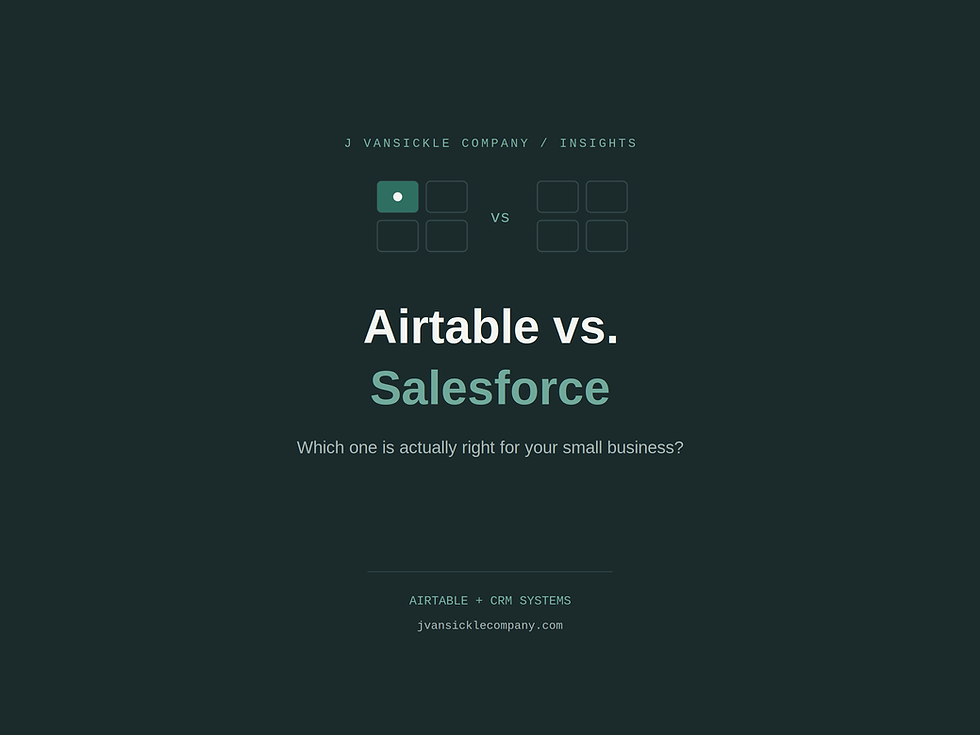 Airtable CRM Compared to Salesforce text on dark green background with white and light green text.