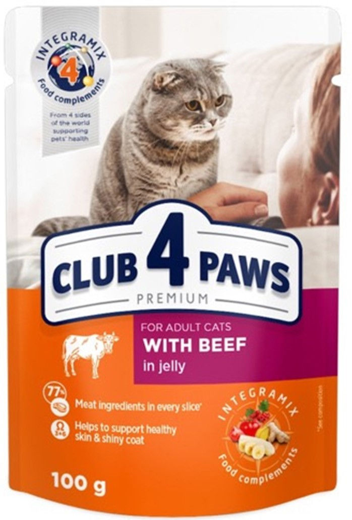 Вологий корм для дорослих котів "З яловичиною в желе" CLUB 4 PAWS