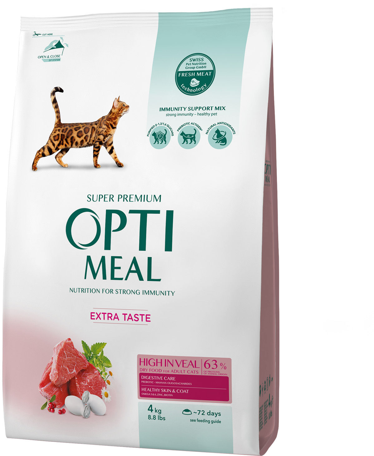 Trockenfutter für erwachsene Katzen mit hohem Kalbsgehalt 4 kg OPTIMEAL