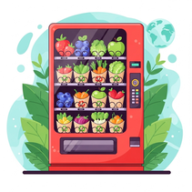 Máquina vending com frutos secos, e snacks e barras e frescos a escolha sustentável e saudável.