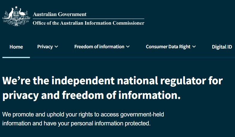 Screen shot from Office of the Australian Information Commissioner website