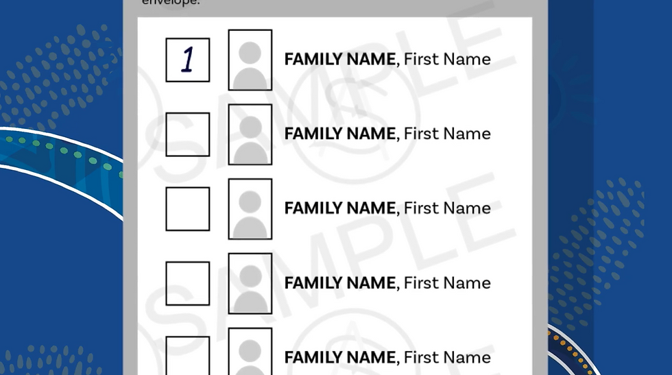 Example ballot from Electoral Commission of South Australia explainer video for First People's Voice Election on YouTube