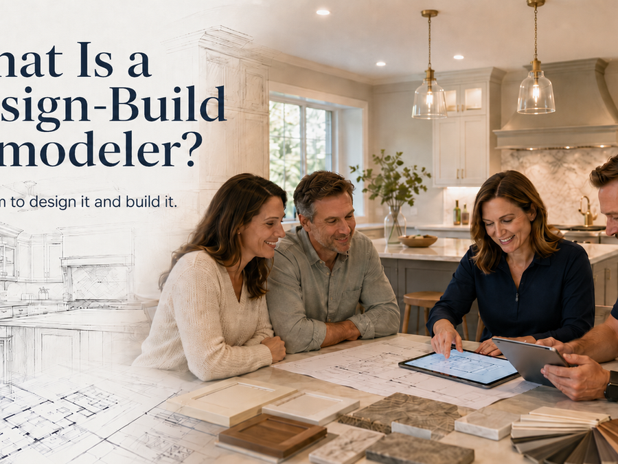 Ebersole Remodeling team reviewing kitchen plans during a design-build consultation