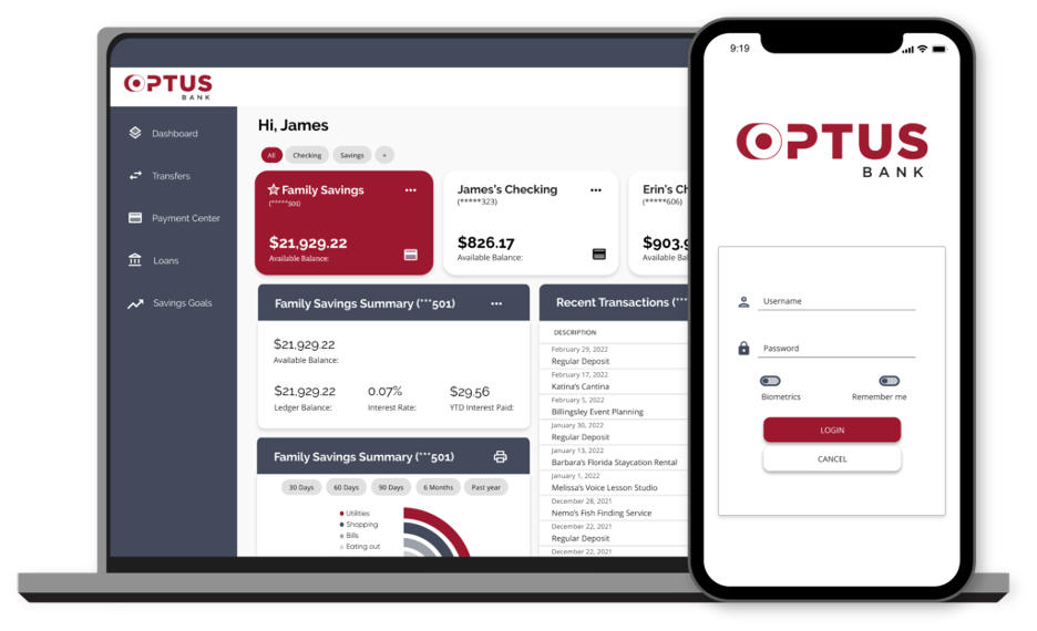 Optus digital banking web and mobile
