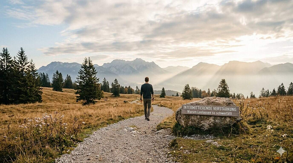 Symbolik des Festhalten wollen und des sanften Loslassens vor der Kulisse der Rosenheimer Alpen. Patrick Georg erklärt die psychologischen Hintergründe von emotionaler Abhängigkeit und intermittierender Verstärkung in seiner Praxis in Rosenheim.