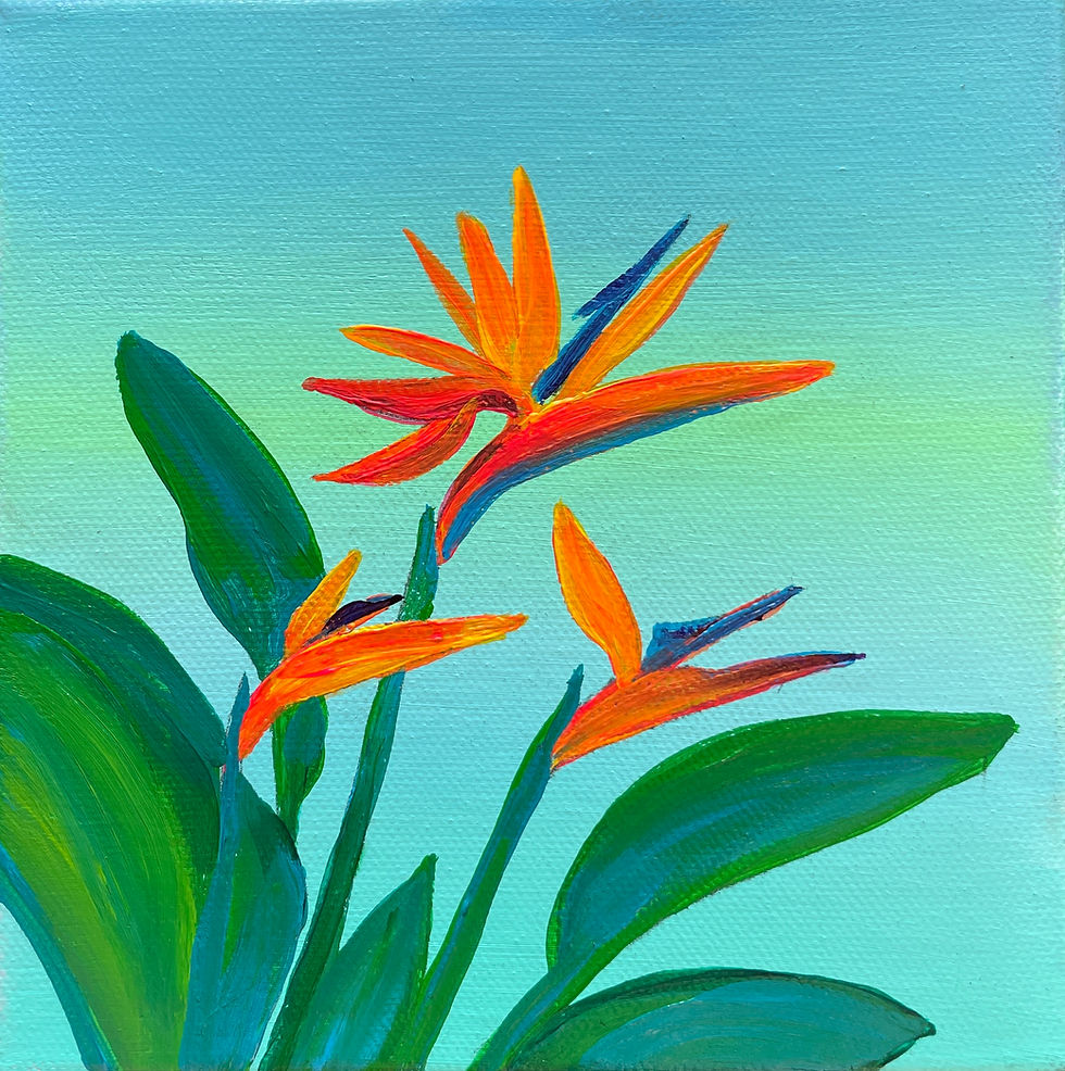 floral art, tropical painting, bird of paradise art, botanical decor, California flora, vibrant wall art, coastal botanical,