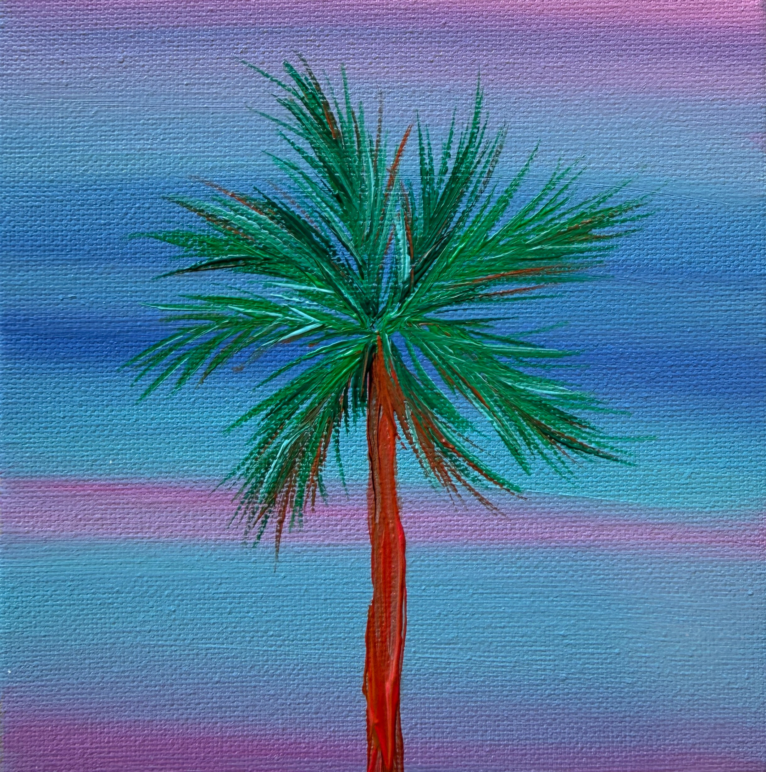 an original contemporary palm tree painting by Drica Lobo featuring California-inspired coastal scenery in expressive acrylic