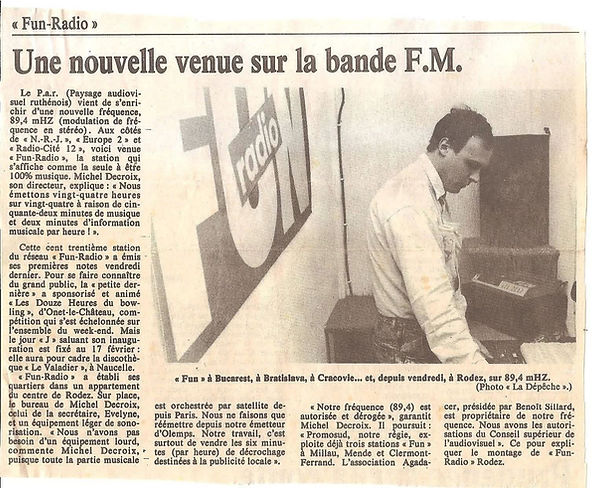 Archive de presse de Fun Radio Rodez présentant Michel Decroix comme directeur de la station en Aveyron