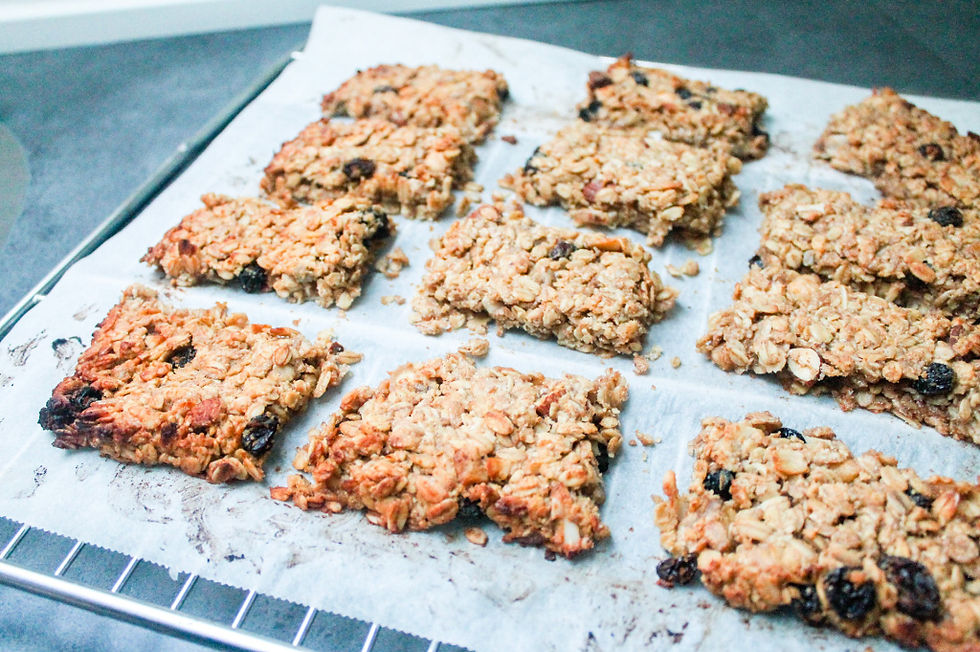 flap jack, kiks, kage, småkage, uden sukker, sukkerfri, rosiner, havregrynskage