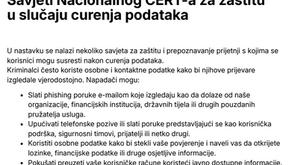 Savjeti Nacionalnog CERT-a za zaštitu u slučaju curenja podataka