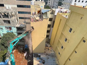 Residents of the affected Siddiq Nagar property say cracks have appeared over the past six months and blame construction of a six-storey building on the adjoining plot.