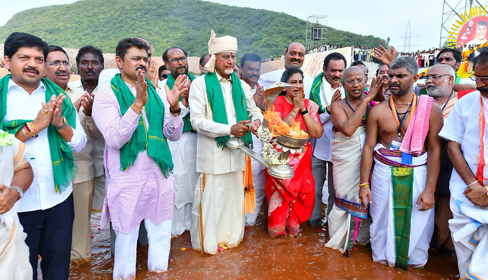 Andhra Pradesh Chief Minister N. Chandrababu Naidu performs Jala Harathi to Godavari river waters at Anakapalli on Wednesday.