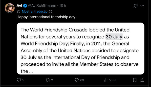 Fundador da empresa comemorando o dia internacional da Amizade
