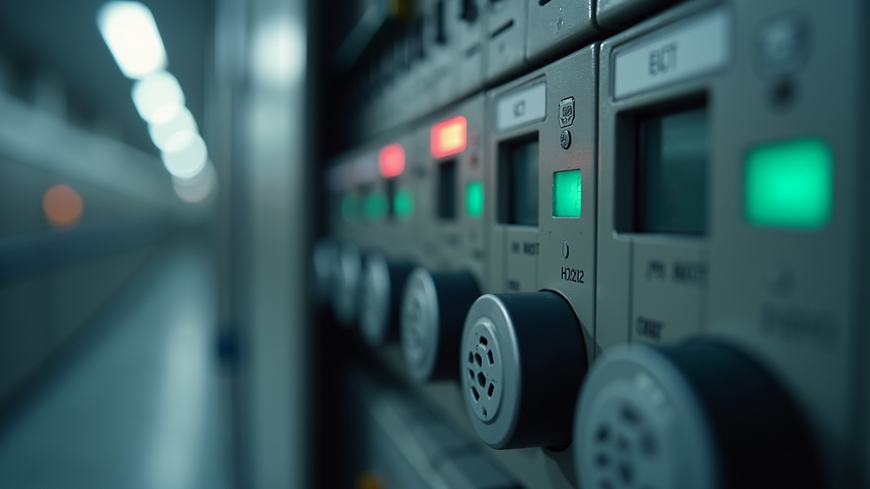 Eye-level view of a modern electrical panel with circuit breakers